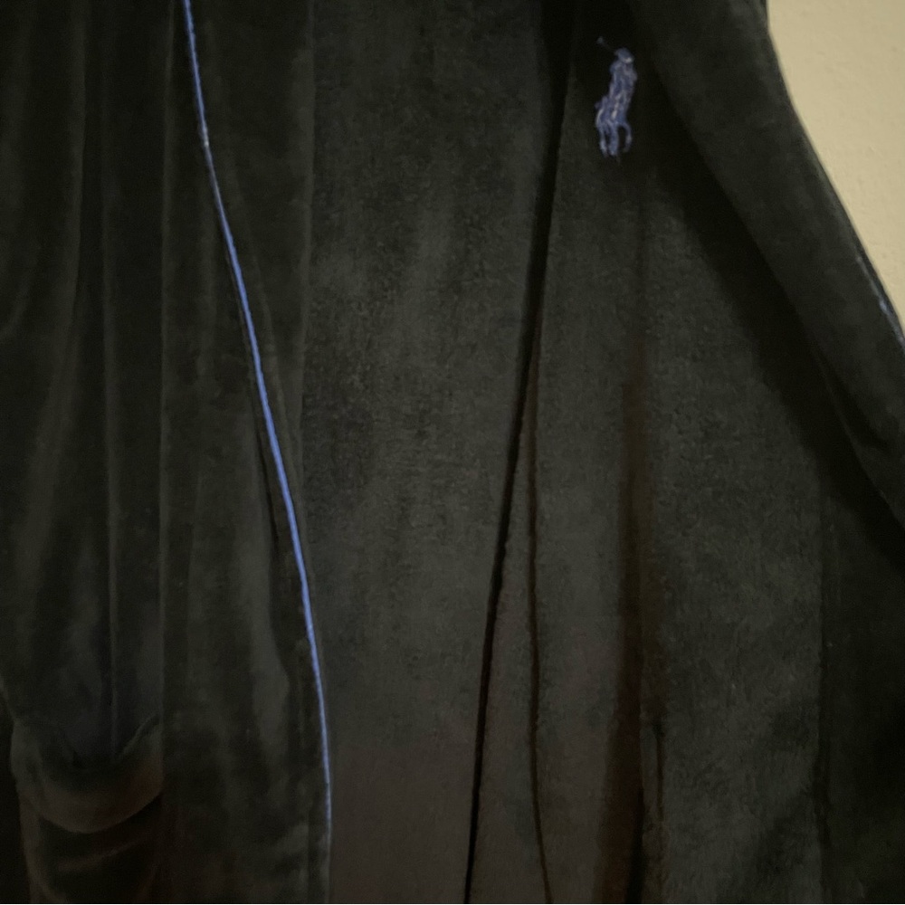 Polo Ralph Lauren Plush Velour Bath Robe Black Men's O/S Belted Pockets - Picture 7 of 12